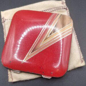 Bliss Brothers BB Co Art Deco Red Enamel Powder Compact Vintage